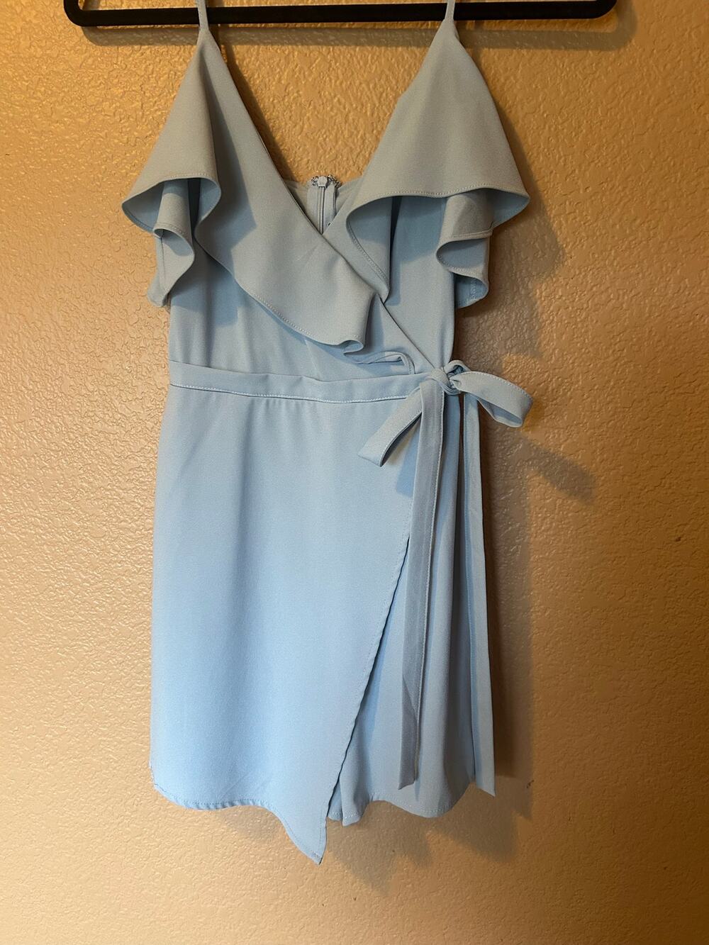 SOHO Light Blue Romper Ruffle Detail Summer Vacation Outfit